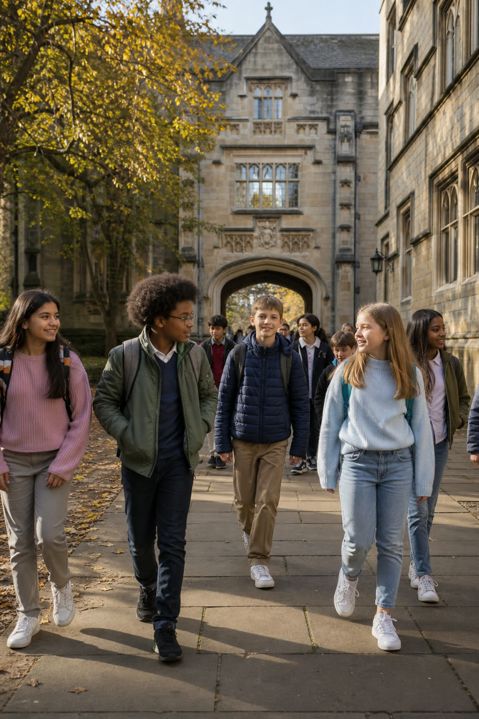 Students walking through a UK campus